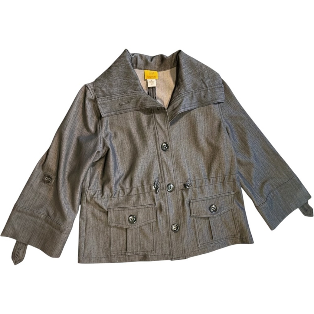 Ruby Rd Womens Gray Utility Jacket Size 6 Drawstring Waist Roll Tab Sleeve Cargo